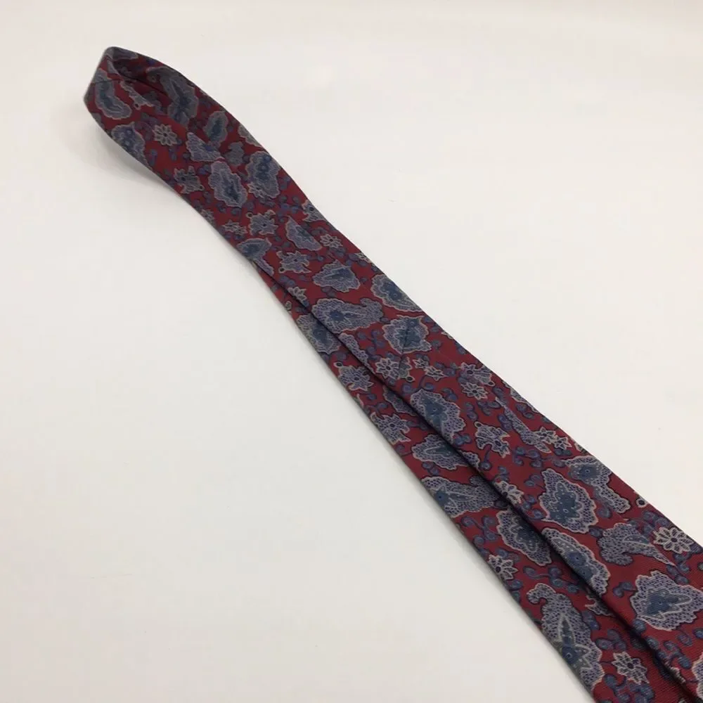 Vintage Yves Saint Laurent YSL Dark Red Blue and Gray Paisley Silk Tie